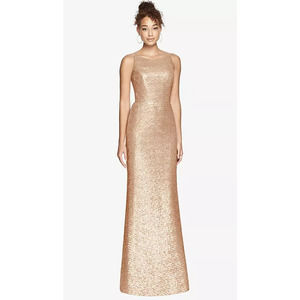 NEW! Dessy Collection Size 0 Elle Sequin Rose Gold Gown Dress $284 msrp I24-19